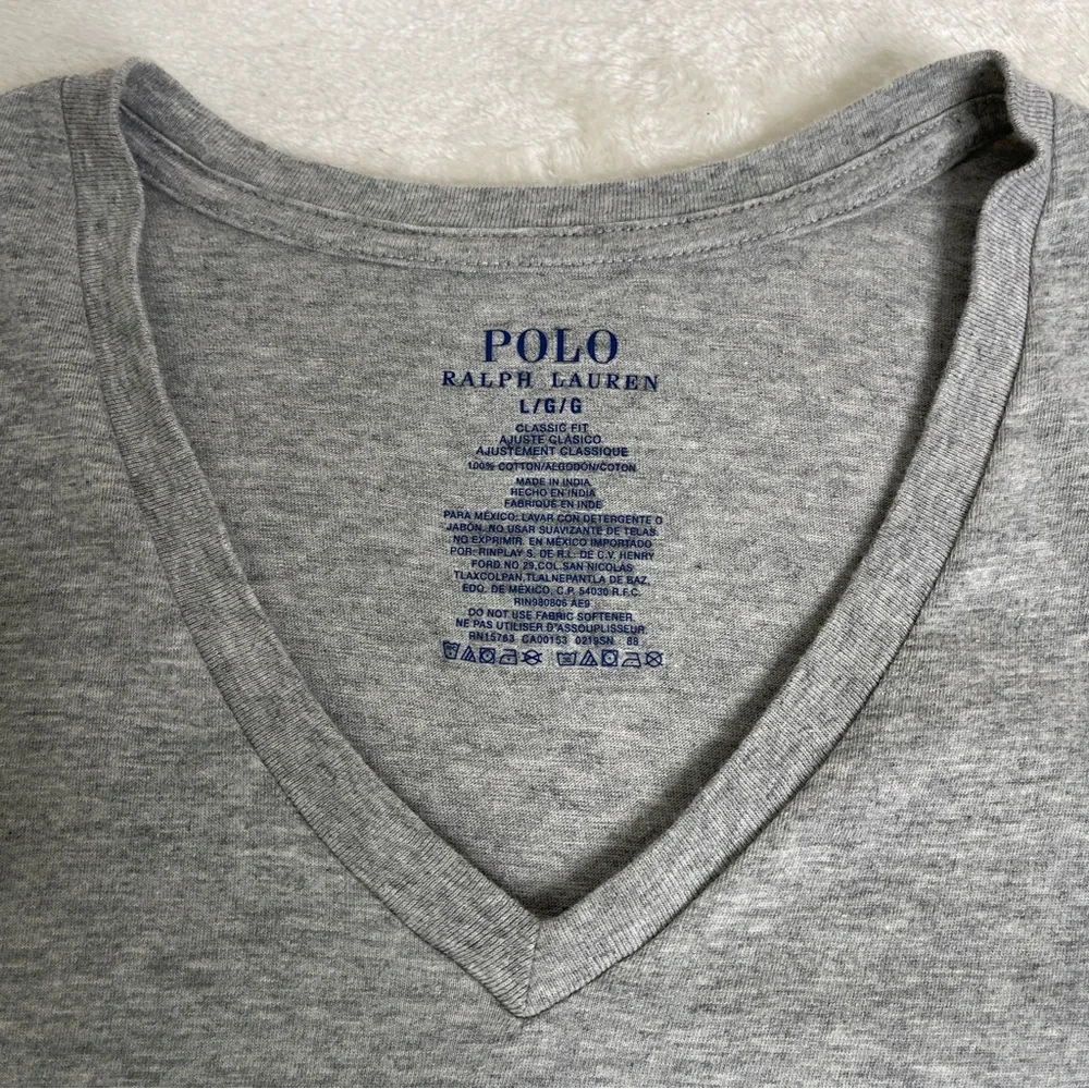Polo Ralph Lauren Classic Fit Gray Cotton V-Neck Tee Size L